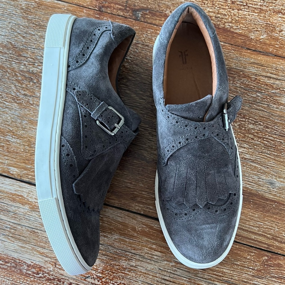 FRYE Women’s Suede Gemma Kiltie Slip On Sneaker Shoe Gray Grey Size 8M